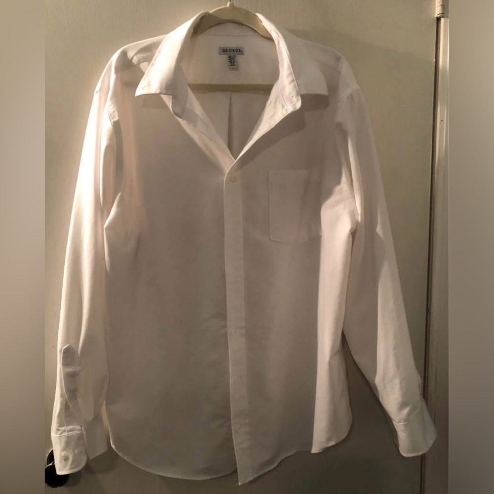 George bright White Men's Long-Sleeve Dress Shirt Size 2 XL, Neck 18-18 1/2,